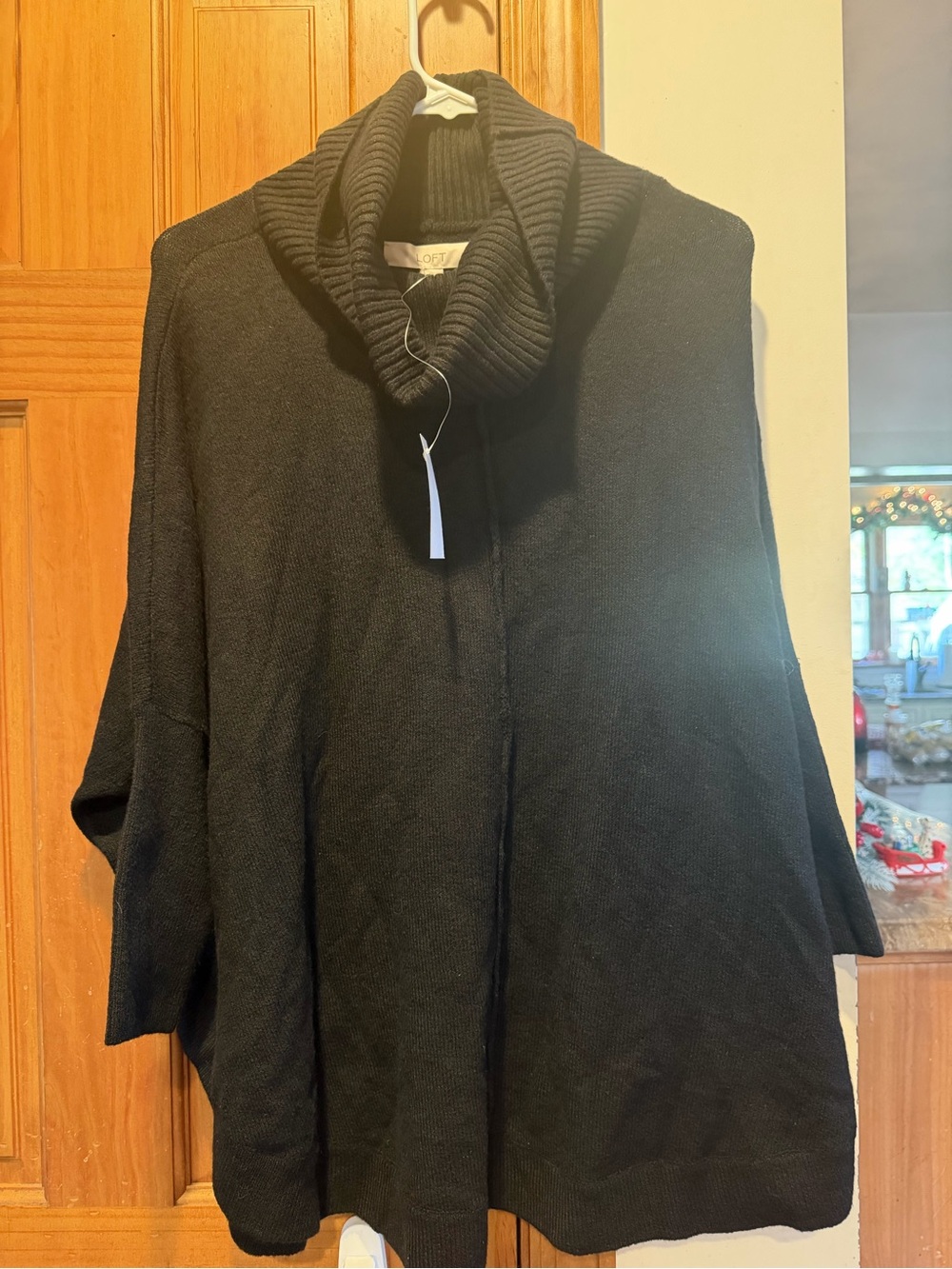 LOFT Black Ribbed Cowl Neck Sweater Poncho